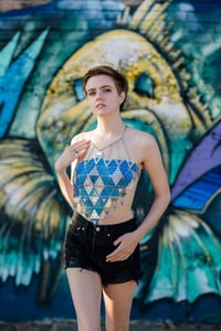 Image 4 of BANDANA top (light transaprent blue and silver)