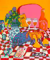 Image 2 of Oysters and cat// Cat and Aperitivo -  Fine art print, museum quality. Limited Edition 
