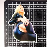 Image 2 of Sexy Annette Schwarz In Tight Black Latex Bodysuit Spreading her Booty Glossy Finish Die Cut Sticker