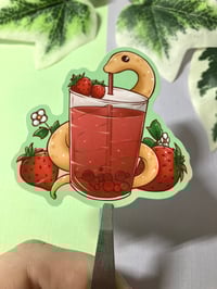 Image 2 of Cute Strawberry Snake Waterproof Vinyl Sticker