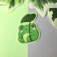 Image 1 of Cute Frog with Leaf Waterproof Vinyl Sticker 