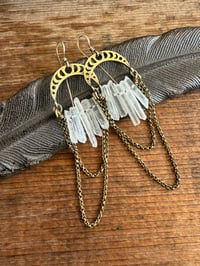Image 13 of Lunar Phases Crystal Brass earrings. n7