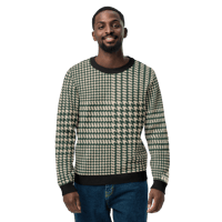 Image 1 of Dark Green Plaid Houndstooth Knitted crew neck sweater