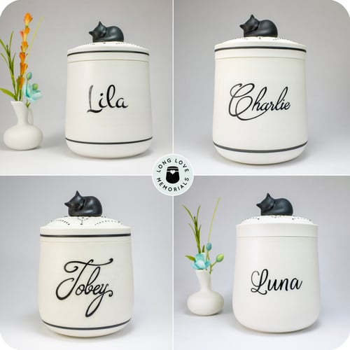 Image of Black Cat Urn for Cat's Ashes: Custom Made Ceramic Pet Memorial