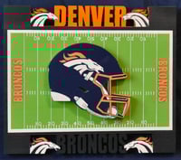 Image 1 of Denver Broncos Hand Crafted NFL 3D Wooden Team Helmet Wall Décor Hanging Artwork.