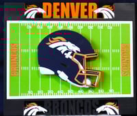Image 2 of Denver Broncos Hand Crafted NFL 3D Wooden Team Helmet Wall Décor Hanging Artwork.
