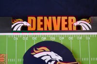 Image 5 of Denver Broncos Hand Crafted NFL 3D Wooden Team Helmet Wall Décor Hanging Artwork.