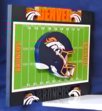 Image 12 of Denver Broncos Hand Crafted NFL 3D Wooden Team Helmet Wall Décor Hanging Artwork.