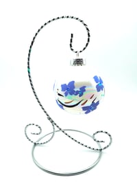 Glossy White Iridescent With Blue Flowers 