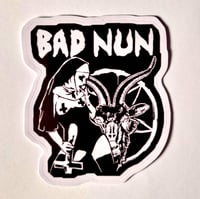 Image 1 of Bad Nun Satanic Nun With Upside-Down Cross & Goat's Head In Pentagram Glossy Finish Vinyl Sticker