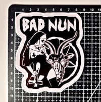 Image 2 of Bad Nun Satanic Nun With Upside-Down Cross & Goat's Head In Pentagram Glossy Finish Vinyl Sticker
