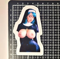 Image 2 of Sexy Blue Haired Bare Breasted Gothic Nun Glossy Finish Vinyl Sticker