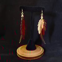 Image 1 of Red, Gold & Tan Feather, Friend & Flash