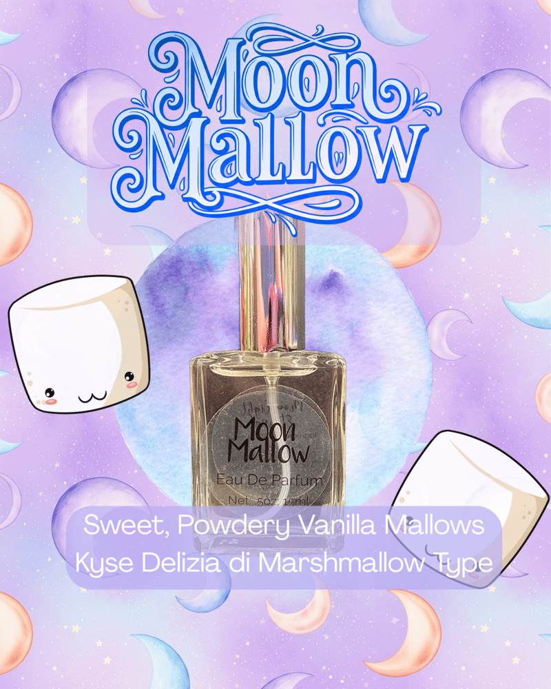 Image of Moon Mallow Eau De Parfum. Sweet Vanilla Marshmallows. .5oz; 15ml