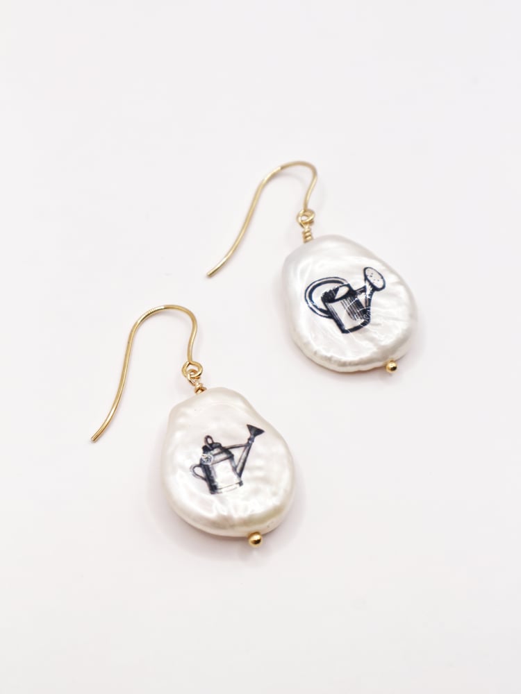 Image of Mismatched Pearl Watering Can Earrings
