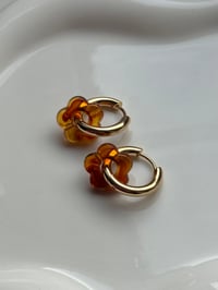 Image 2 of Tortoiseshell Flower Huggies 18k Gold Plated