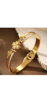 Image 2 of BANGLE BRACELET STAINLESS STEEL LUCKY FLOWER