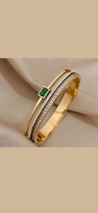 Image 1 of BANGLE BRACELET STAINLESS STEEL- GREEN STONE