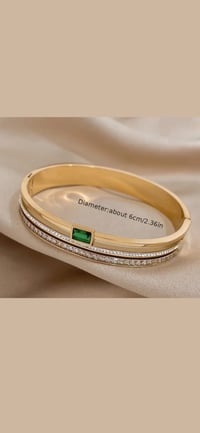 Image 2 of BANGLE BRACELET STAINLESS STEEL- GREEN STONE