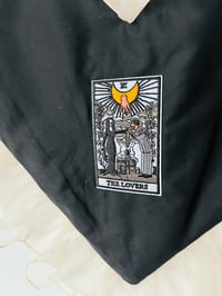 Image 3 of 🖤 Lovers Tarot Heart Tote – Black & Cream Ruffle  Bag