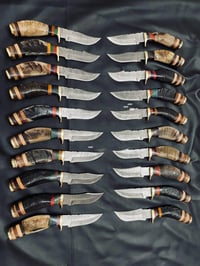 Image 3 of Set Of 10 Handmade Damascus Steel Skinner Knives With Sheaths