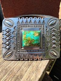 Image 1 of WL&A Handmade Large Heavy Ingot Repoussé Belt Buckle - Sonoran Desert - Size 3.7 x 2.6"