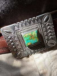 Image 4 of WL&A Handmade Large Heavy Ingot Repoussé Belt Buckle - Sonoran Desert - Size 3.7 x 2.6"