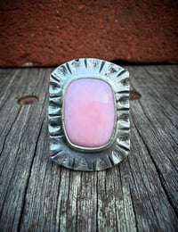 Image 2 of WL&A Handmade High Grade Pink Opal Heavy Signet Ring - Size 11