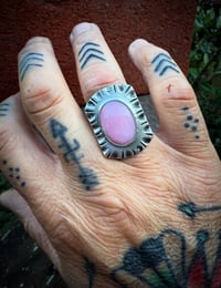 Image 3 of WL&A Handmade High Grade Pink Opal Heavy Signet Ring - Size 10