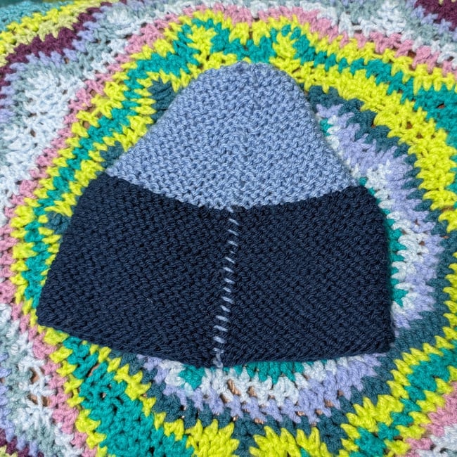 Hand Knit Navy & Blue Color Block Winter Beanie Hat