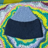 Hand Knit Navy & Blue Color Block Winter Beanie Hat