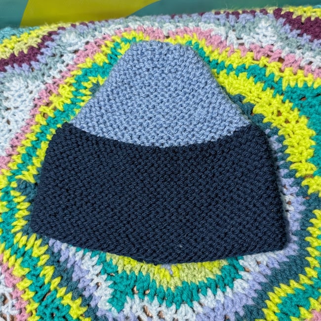 Hand Knit Navy & Blue Color Block Winter Beanie Hat