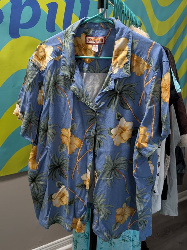 Blue Floral Hawaiian Tropical Button Up Vacation Shirt Sz 3x