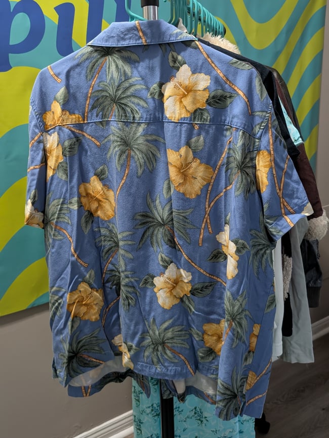 Blue Floral Hawaiian Tropical Button Up Vacation Shirt Sz 3x