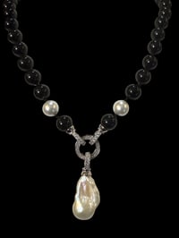 Image 1 of Onyx and Baroque Pearl Short Necklace 