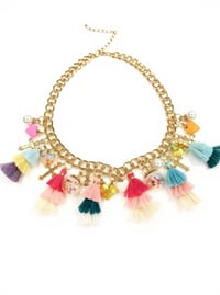 Image 2 of Multicolor Chucky Charm/Tassel Necklace
