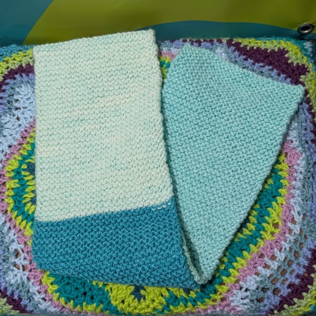 Hand Knit Teal Turquoise Blue Ombre Winter Scarf