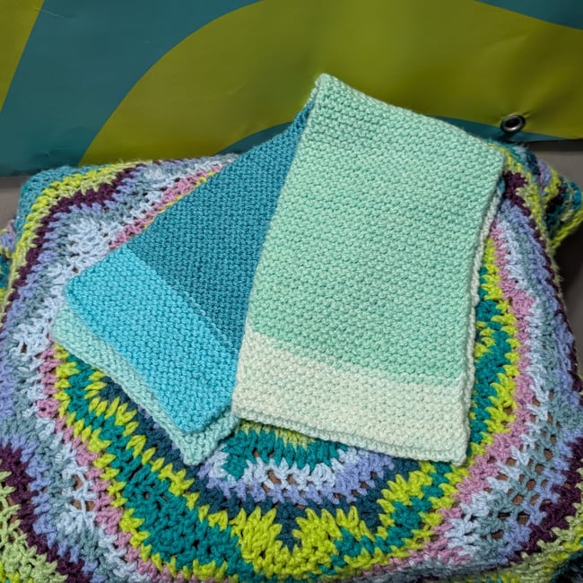 Hand Knit Teal Turquoise Blue Ombre Winter Scarf