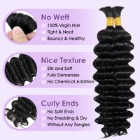 Image 2 of Boho Deep Wavy Bulk Hair Extensions #1B Natural 100% Human Hair