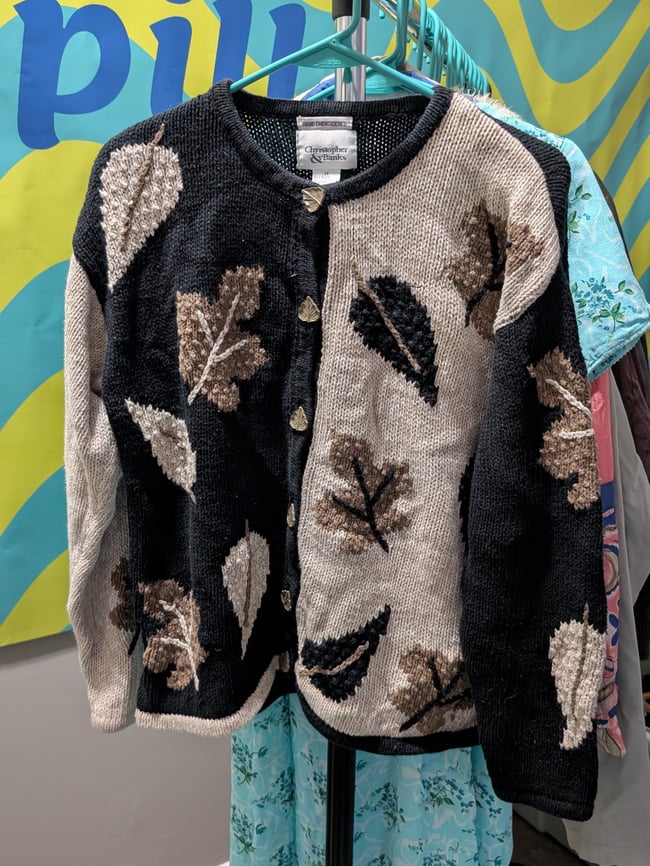Vntg Christopher & Banks Embroidered Color Block Autumn Leaf Cardigan Sweater Sz M