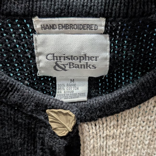 Vntg Christopher & Banks Embroidered Color Block Autumn Leaf Cardigan Sweater Sz M