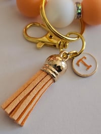 Image 2 of Game day beaded wristlet key chain with plaid focal bead 