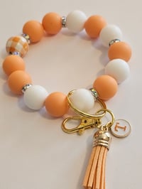 Image 1 of Game day beaded wristlet key chain with plaid focal bead 