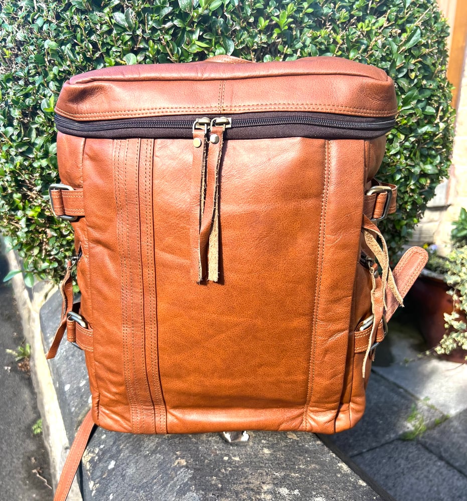 Image of Brown Buffalo Leather Padded Backpack/Laptop Bag