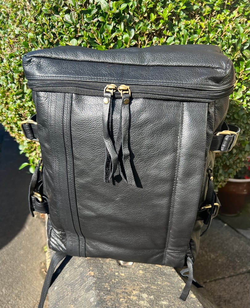 Image of Black Buffalo Leather Padded Backpack/Laptop Bag