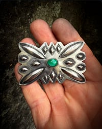 Image 4 of WL&A Handmade Old Style Repoussé Pin - High Grade Carico Lake Turquoise - Size 2.5" x 1.75"