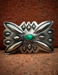 Image 1 of WL&A Handmade Old Style Repoussé Pin - High Grade Carico Lake Turquoise - Size 2.5" x 1.75"