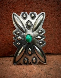 Image 2 of WL&A Handmade Old Style Repoussé Pin - High Grade Carico Lake Turquoise - Size 2.5" x 1.75"
