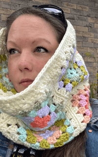 Image 3 of Pastel Multi Colour Granny Square Cowl