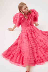 Image 1 of Aje Amour Ruffle Midi Dress Pink AU 4 Women’s Formal Cocktail Wedding Guest Gown
